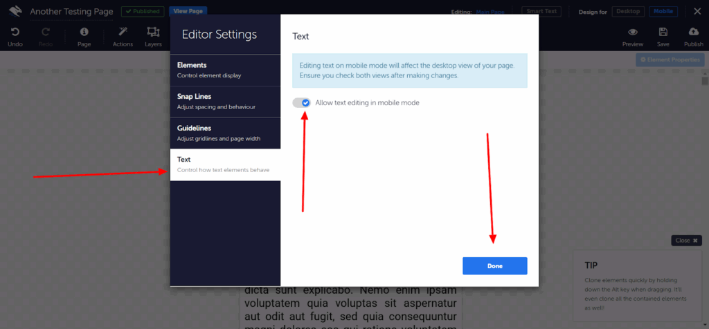 Convertri mobile editor example